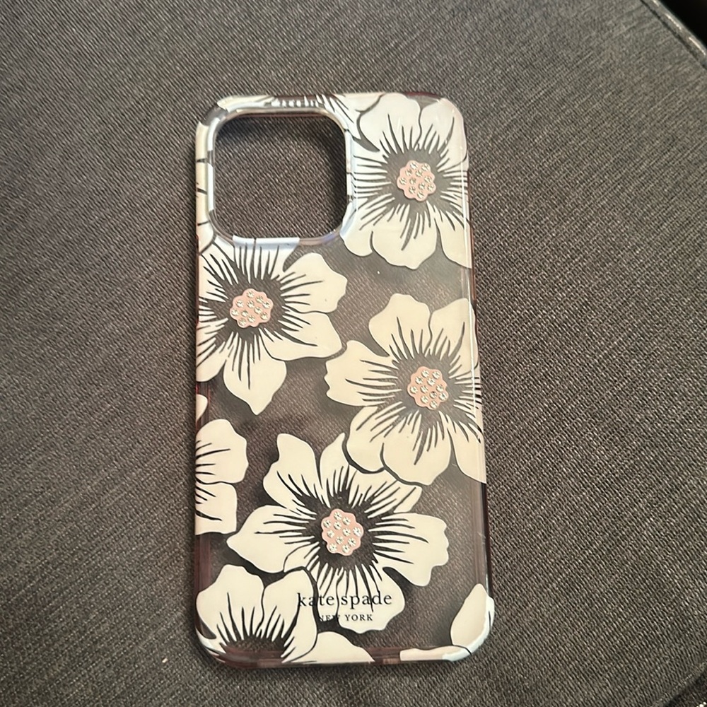 Kate Spade iPhone 14 Pro Max case . Hollyhock floral with stones.